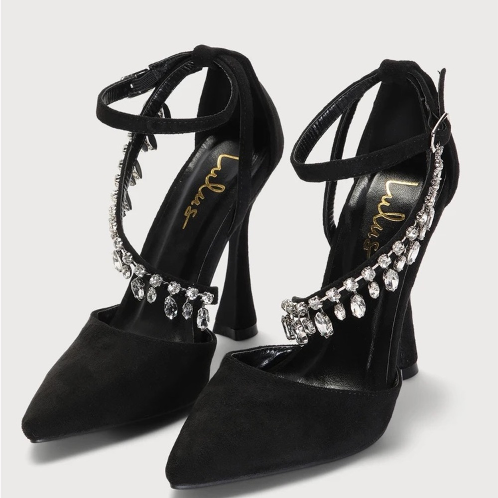 Embellished Pointed Toe Ankle Strap Pumps